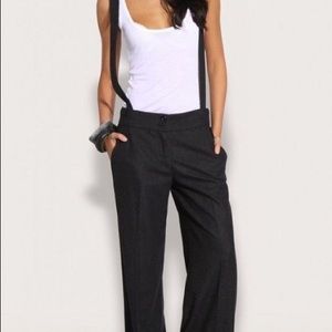 Navy blue brown leather suspenders